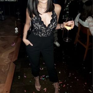 Express Pant Jumpsuit black lace top with stretch bottom- Size: small petite